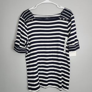 NWT Croft & Barrow square neck top. Sz XLG .navy and white stripe. Short sleeve.